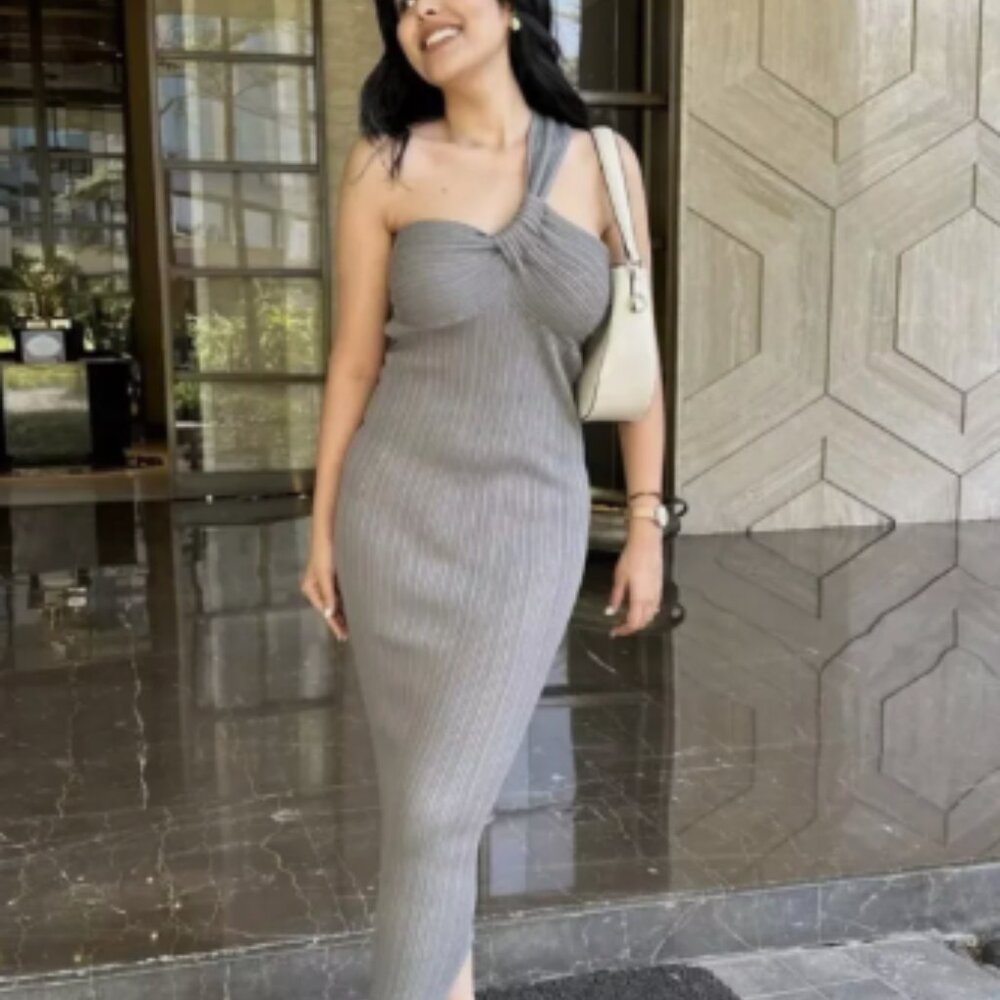ZARA WOMAN ASYMMETRICAL RIB KNIT DRESS GRAY  NWT